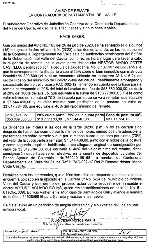 Remate bien inmueble 