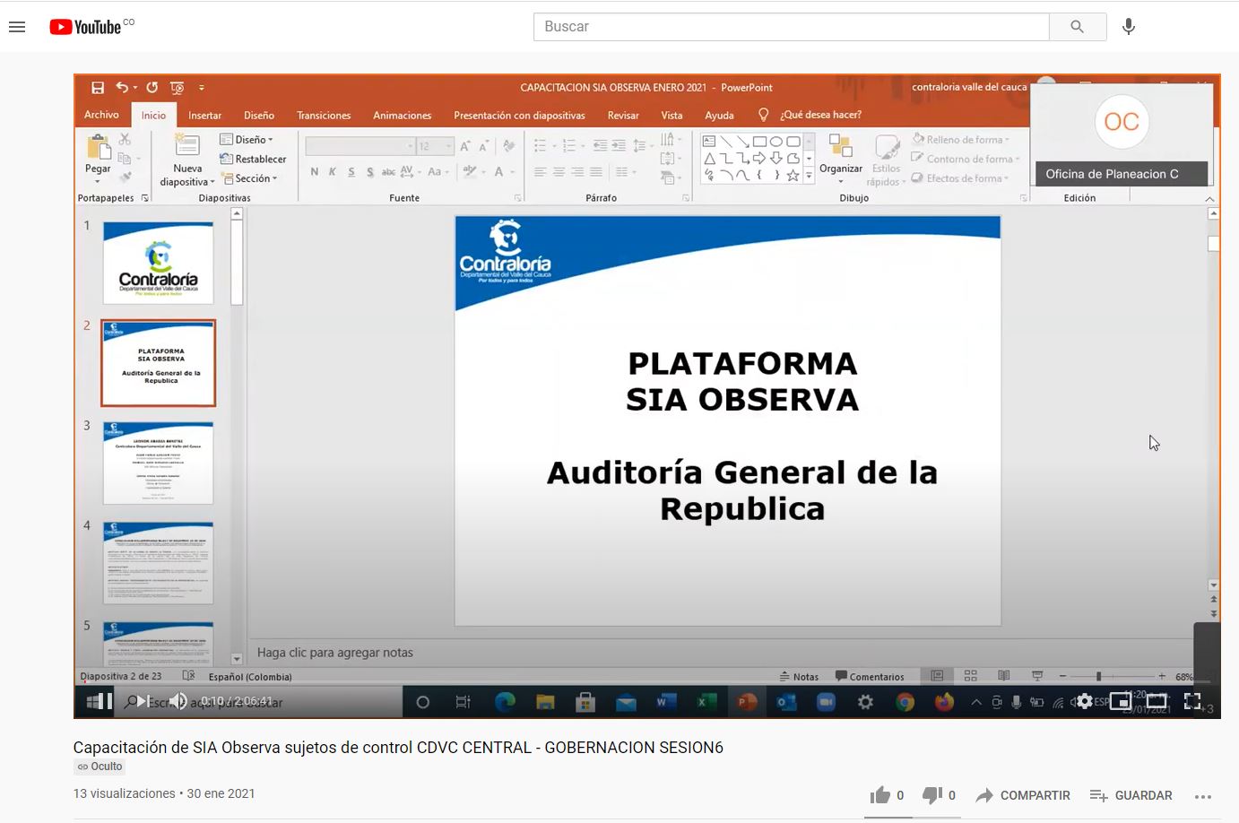 Pantallazo video capacitación 29 enero 2021