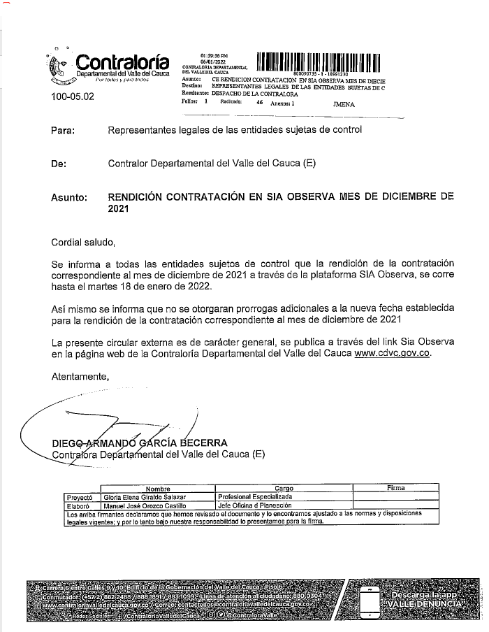 Rendición contratación en SIA Observa Mes de Diciembre de 2021